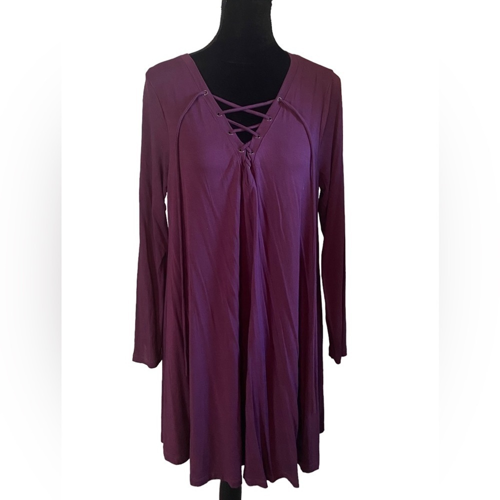 Wishlist lace up neck swing dress in rayon spandex stretchy blend sz M bordeaux